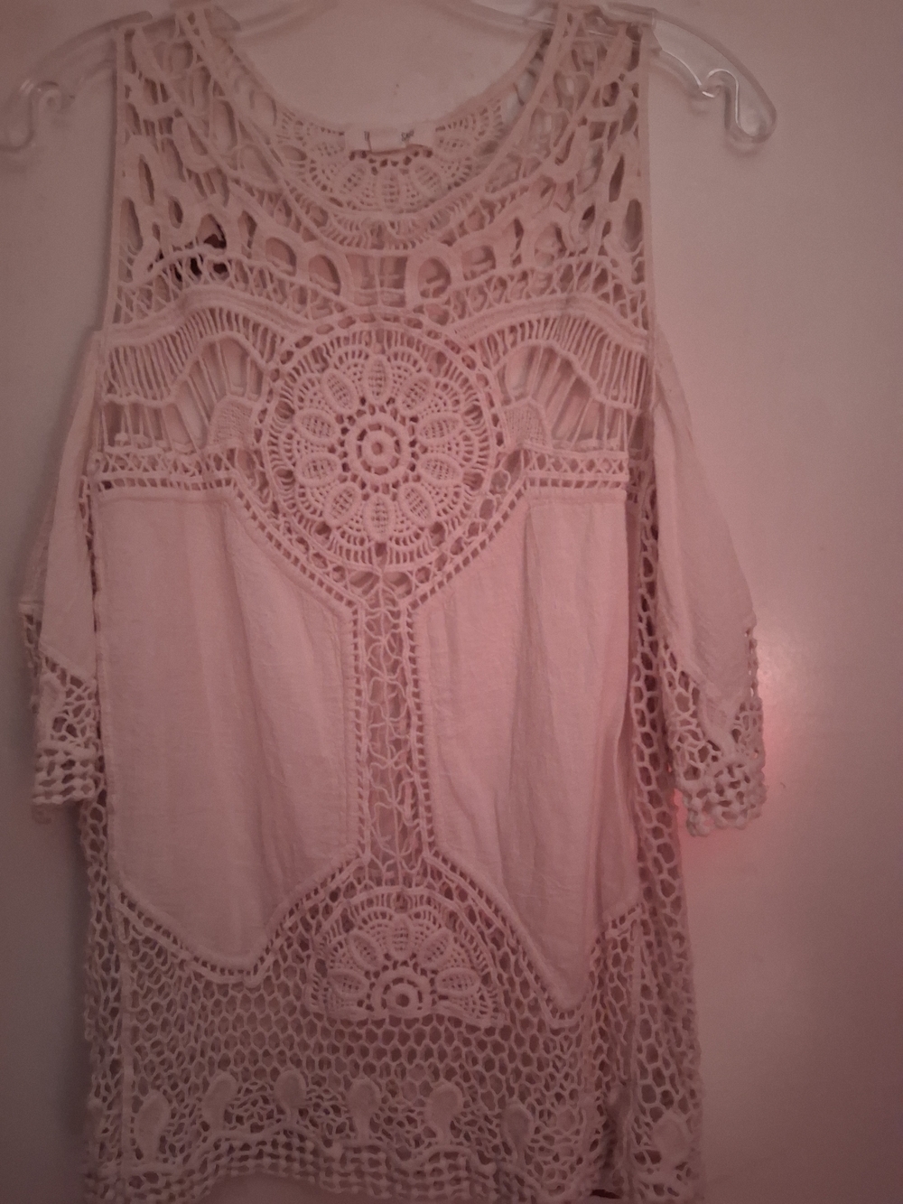 Crochet Lace Cold-Shoulder Women's Top - White